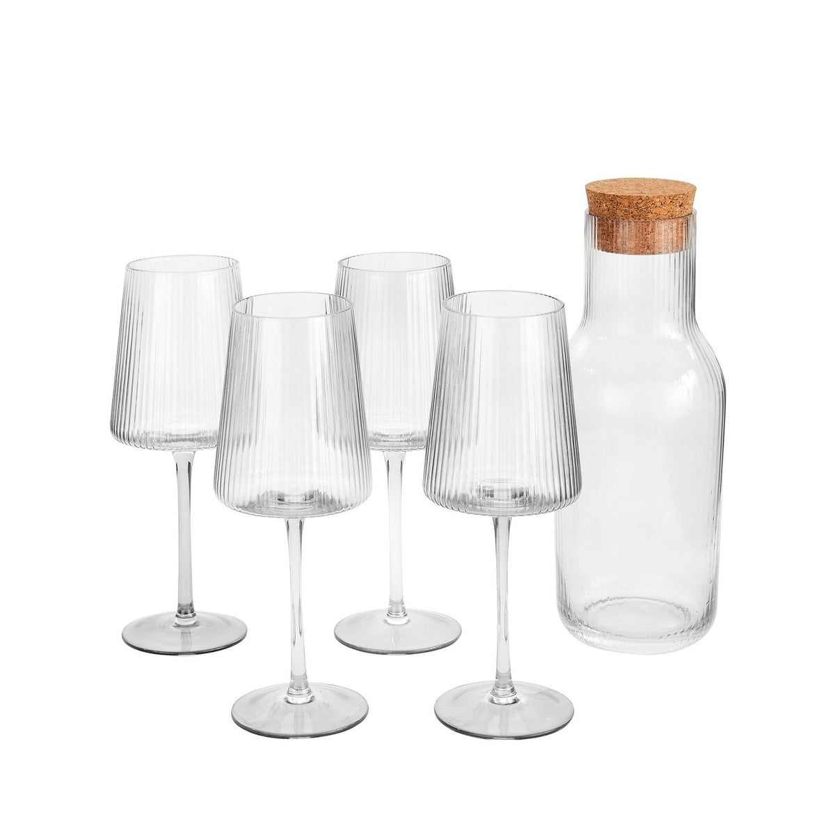Black & Feather Gatsby Ripple 5 Piece Wine Glass and Carafe Set - Smoked