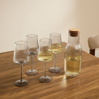 Black & Feather Gatsby Ripple 5 Piece Wine Glass and Carafe Set - Smoked