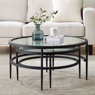 Black & Feather Glass Round Nesting Coffee Tables