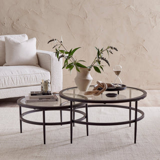 Black & Feather Glass Round Nesting Coffee Tables