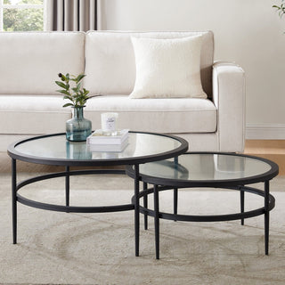 Black & Feather Glass Round Nesting Coffee Tables