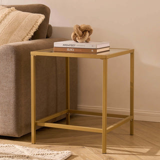 Black & Feather Glass Square Side Table - Gold