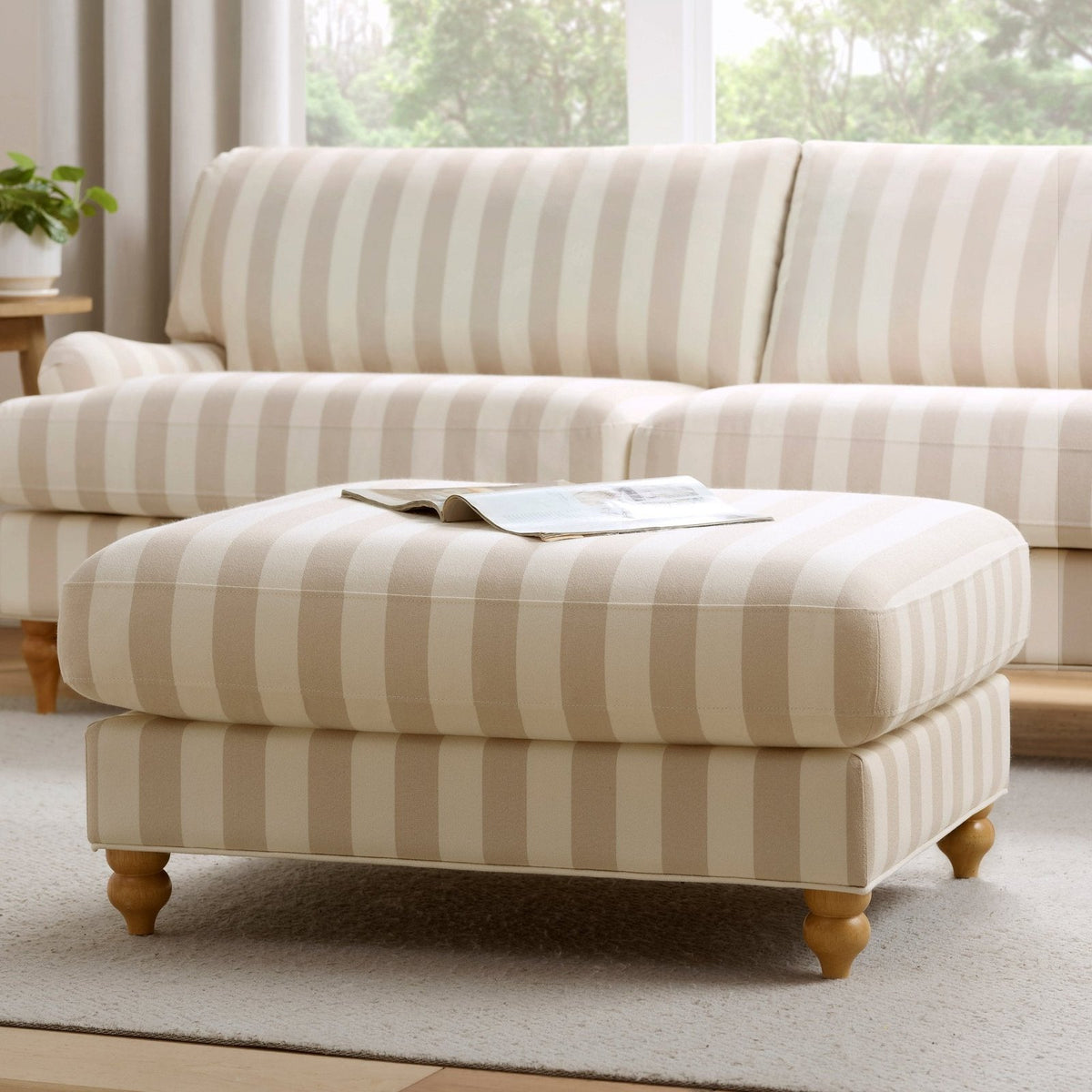 Black & Feather Hampshire Pouffe - Natural Stripe
