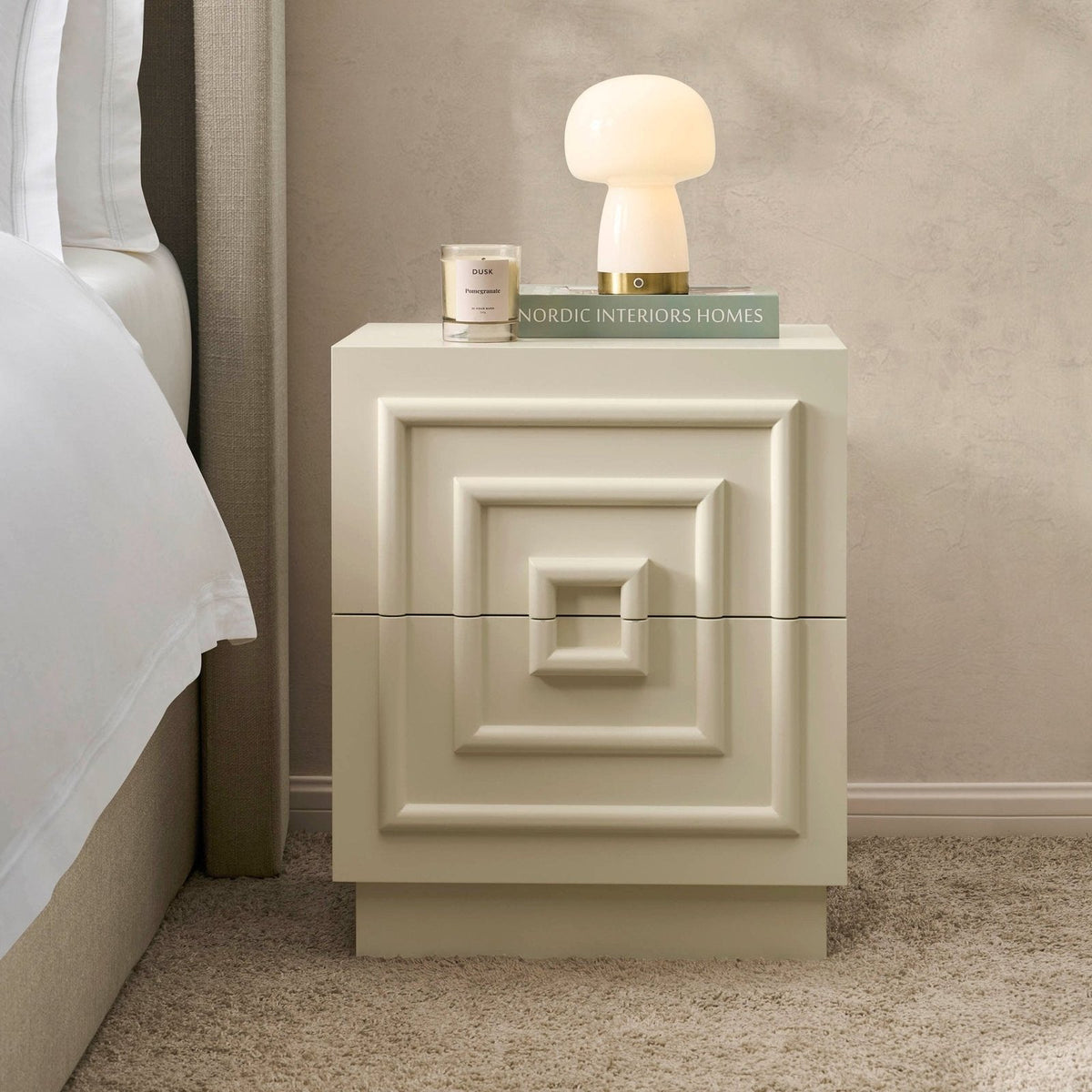 Black & Feather Harlow 2 Drawer Bedside Table - Cream