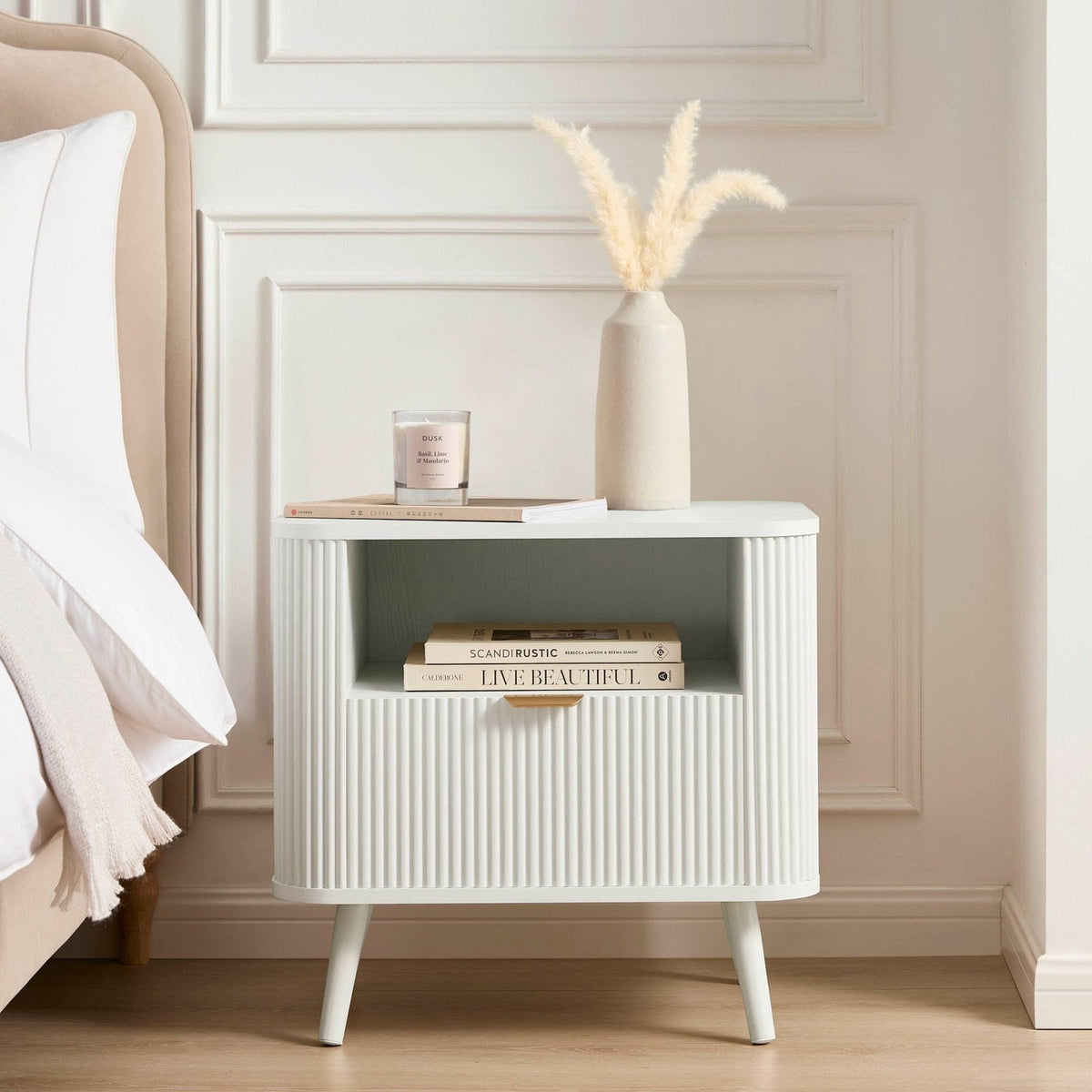 Black & Feather Hattie 1 Drawer Bedside with Shelf - Warm White