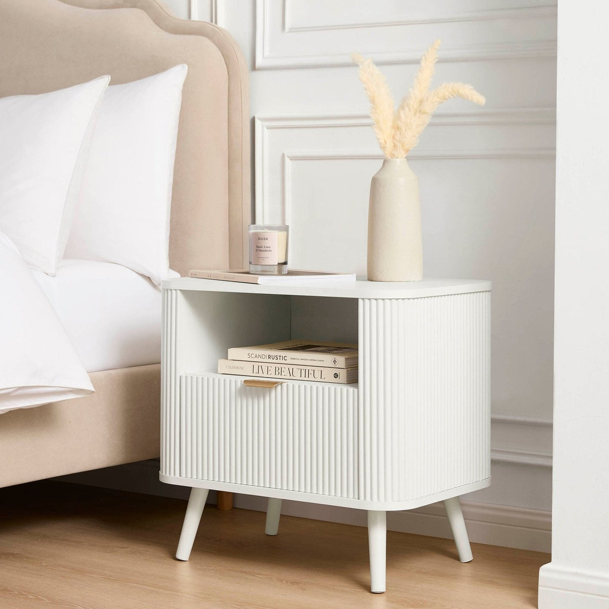 Black & Feather Hattie 1 Drawer Bedside with Shelf - Warm White