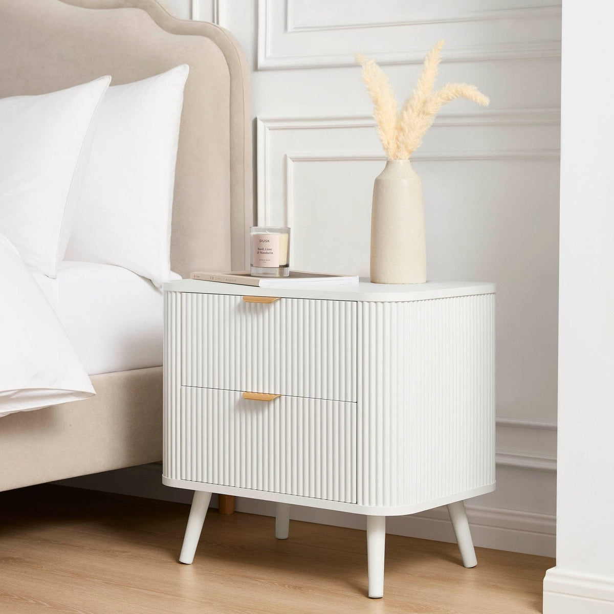 Black & Feather Hattie 2 Drawer Bedside Table - Warm White