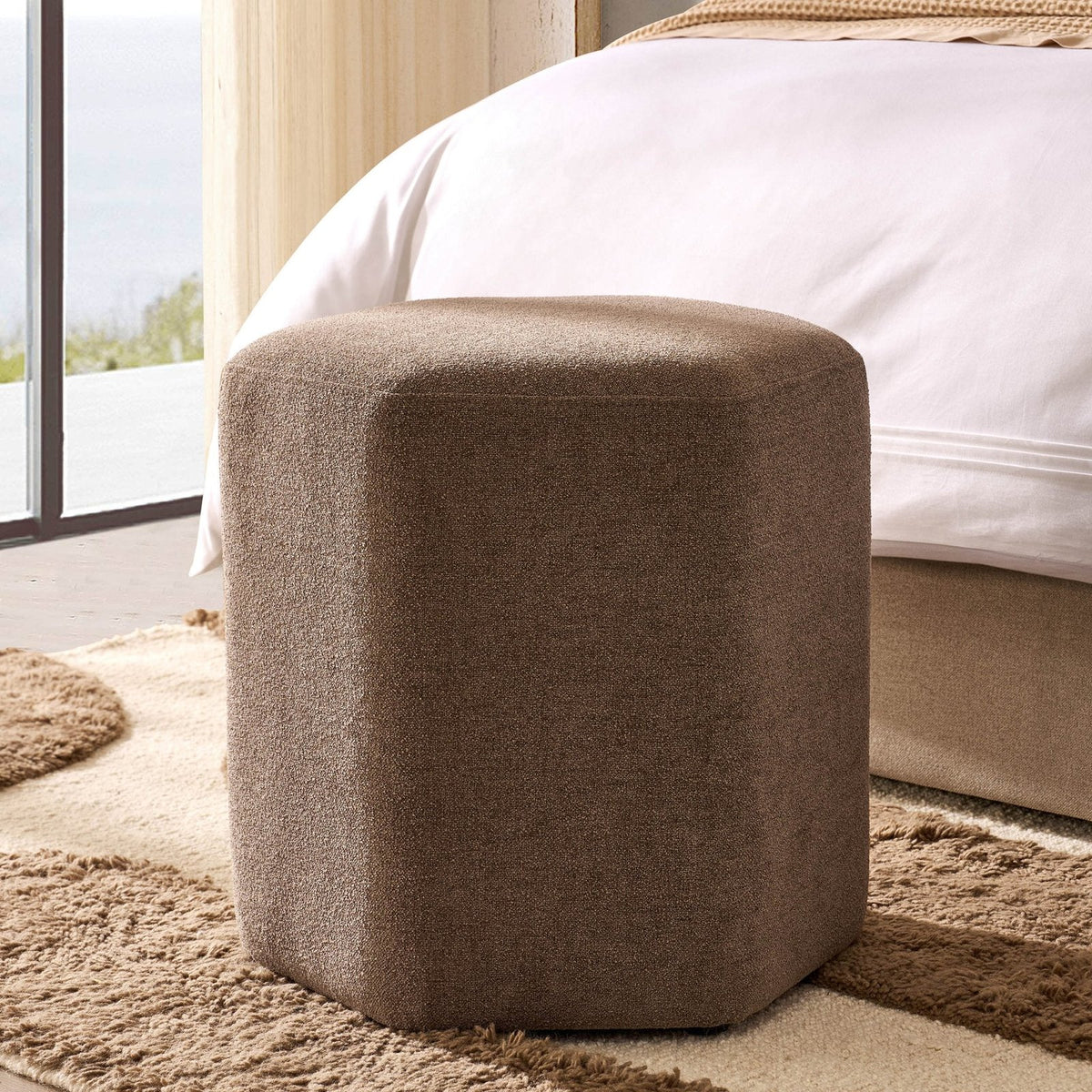 Black & Feather Kirsten Stool - Chenille Mushroom