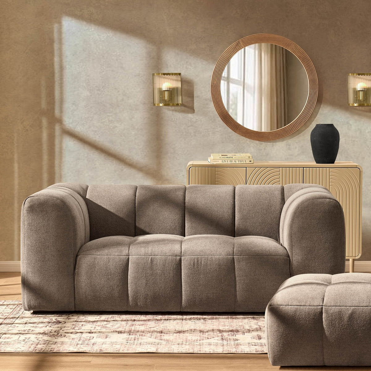 Black & Feather Manhattan 2 Seater Sofa - Chenille Mushroom