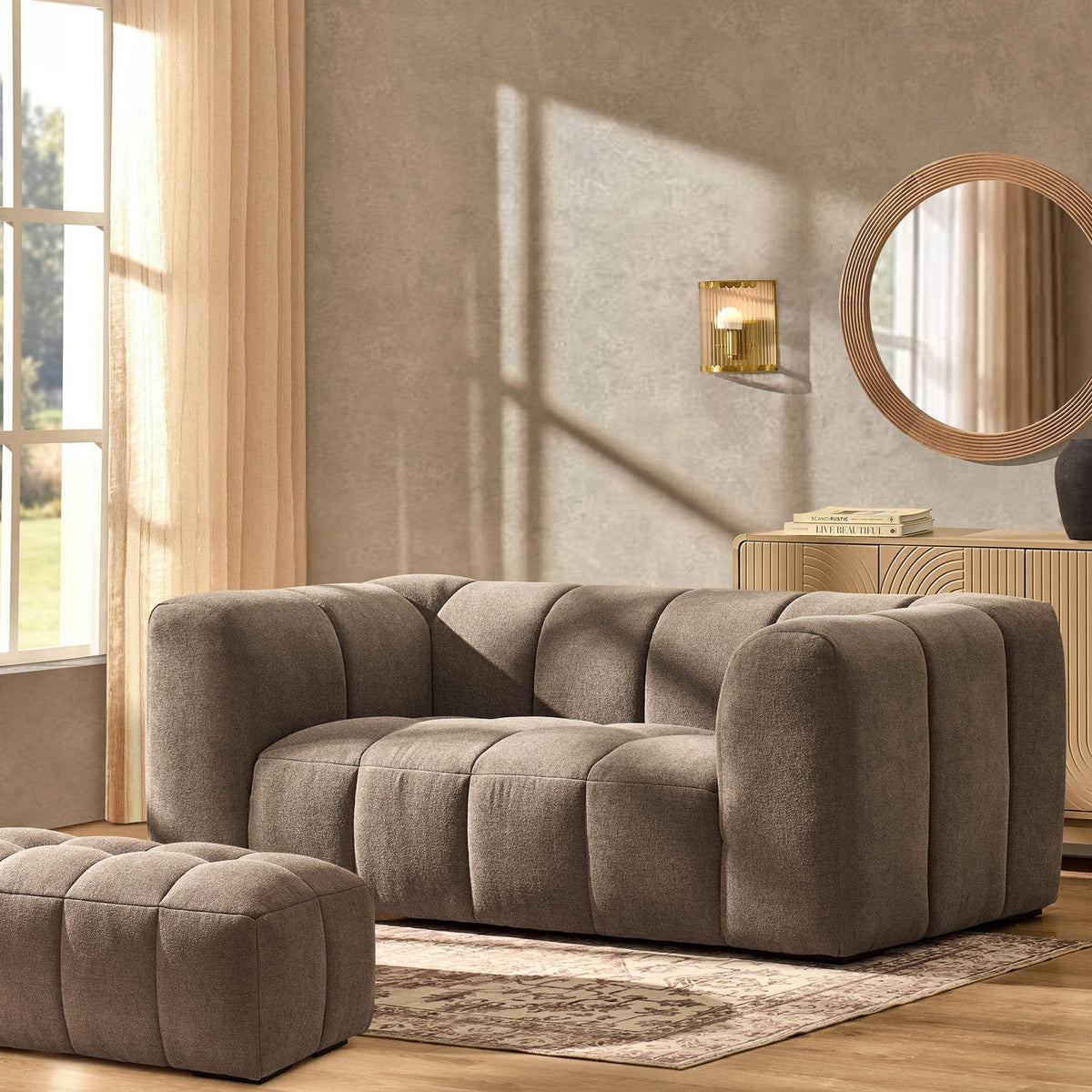 Black & Feather Manhattan 2 Seater Sofa - Chenille Mushroom