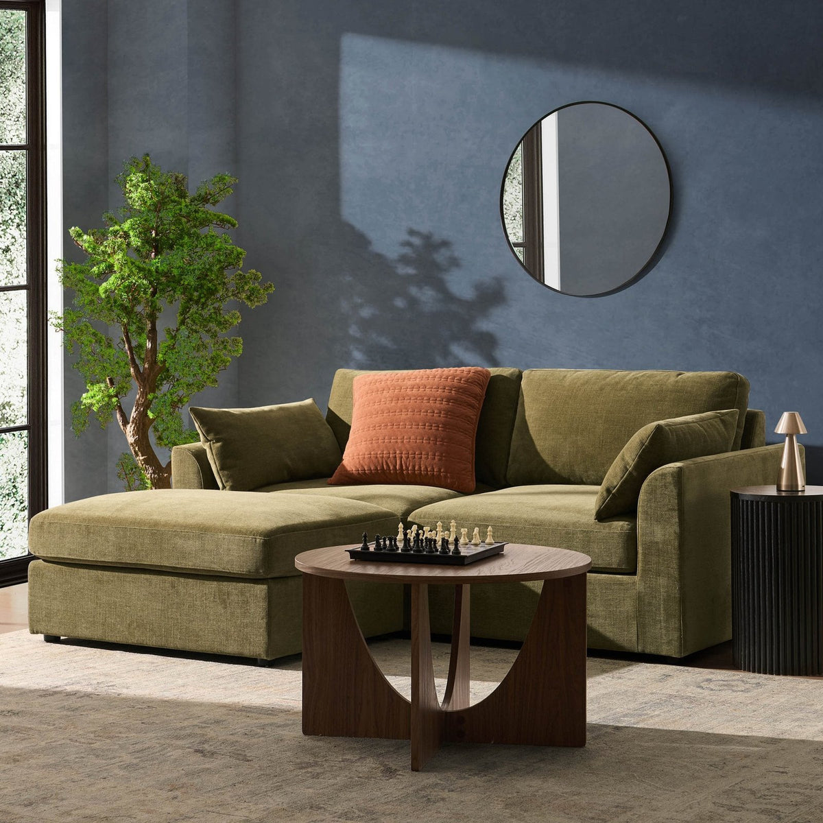 Black & Feather Miami Small Chaise Sofa - Chenille Olive