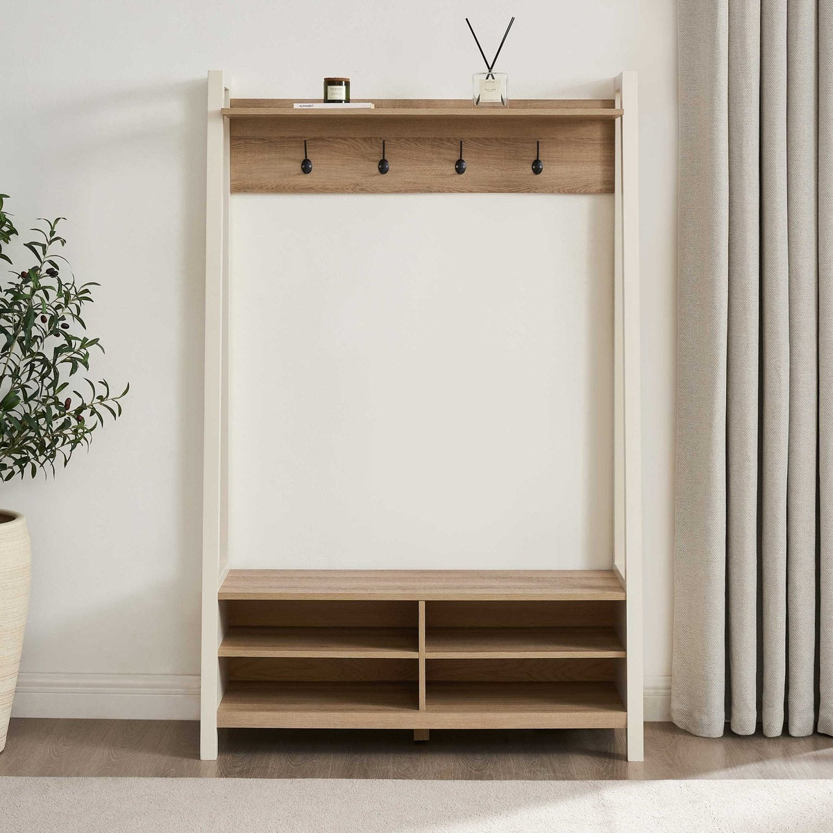 Black & Feather Nell Hallway Shelf with Hooks - Cream