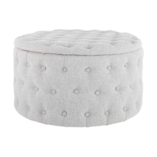 Black & Feather Paisley Buttoned Round Storage Pouffe - Light Grey
