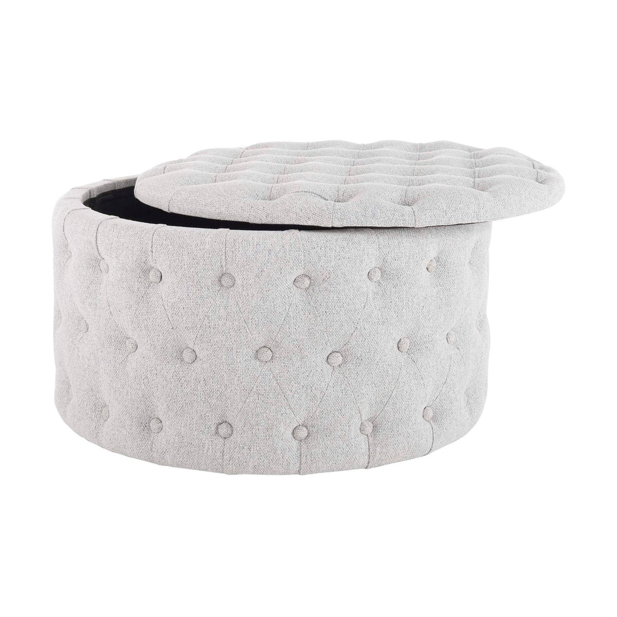 Black & Feather Paisley Buttoned Round Storage Pouffe - Light Grey