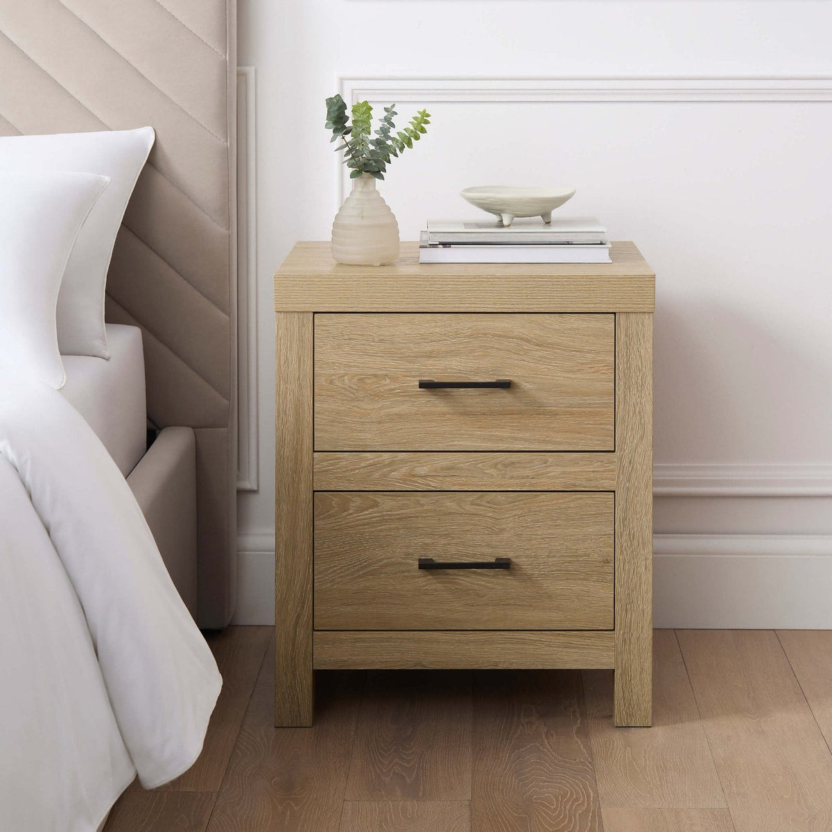 Black & Feather Piper 2 Drawer Bedside Table - Light Wood