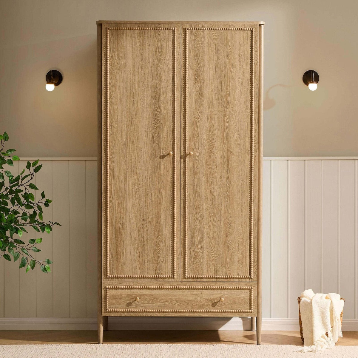 Black & Feather Posy Bobbin 2 Door Wardrobe with Drawer - Light Wood