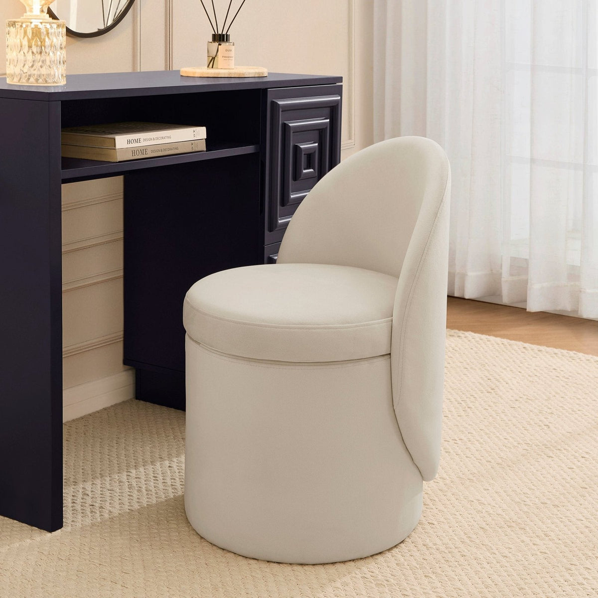 Black & Feather Primrose Dressing Table Storage Stool - Ecru