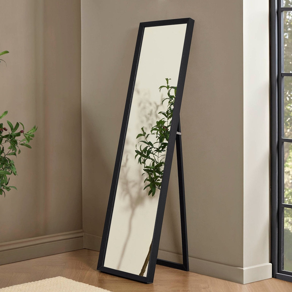 Black & Feather Rectangle Free Standing Mirror - Black