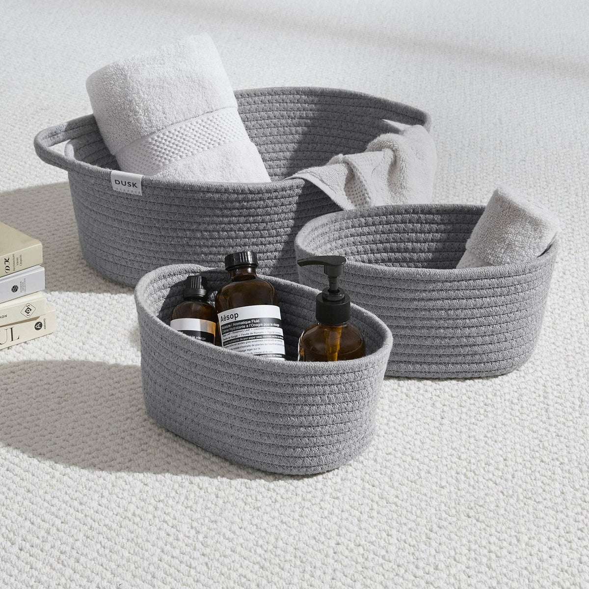 Black & Feather Rope Storage Cube Set - Grey