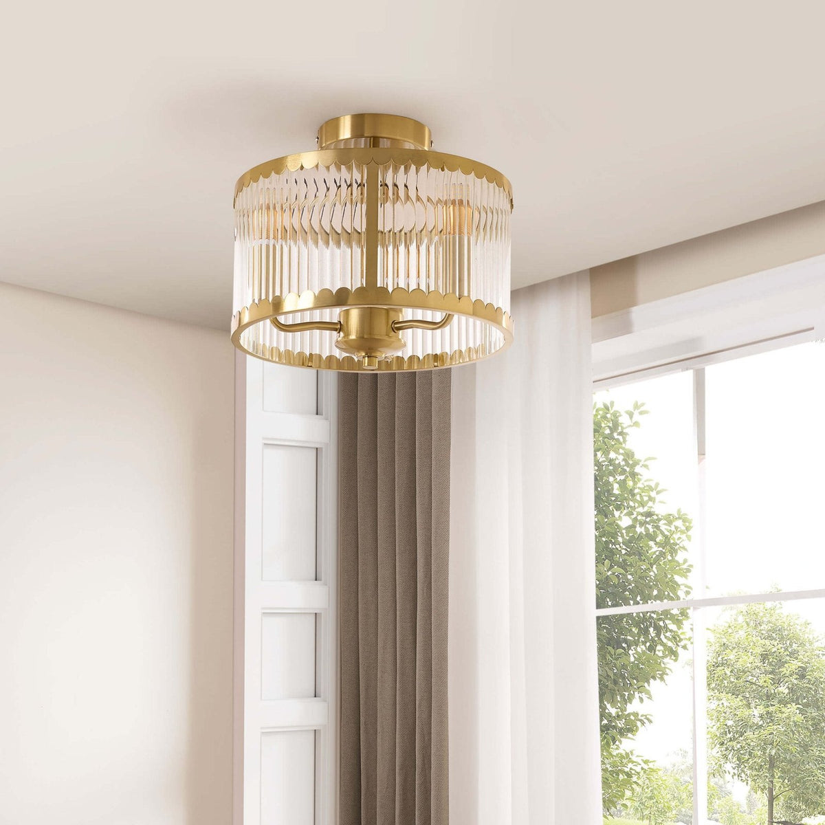 Black & Feather Rosie Glass Scallop Flush Ceiling Light - Gold