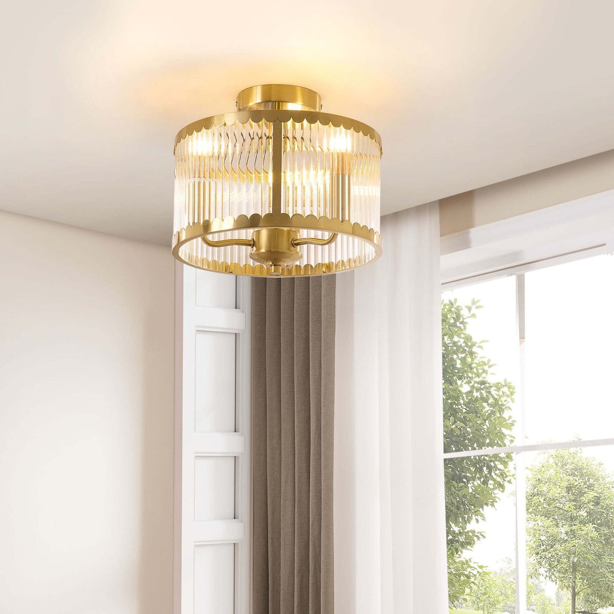 Black & Feather Rosie Glass Scallop Flush Ceiling Light - Gold