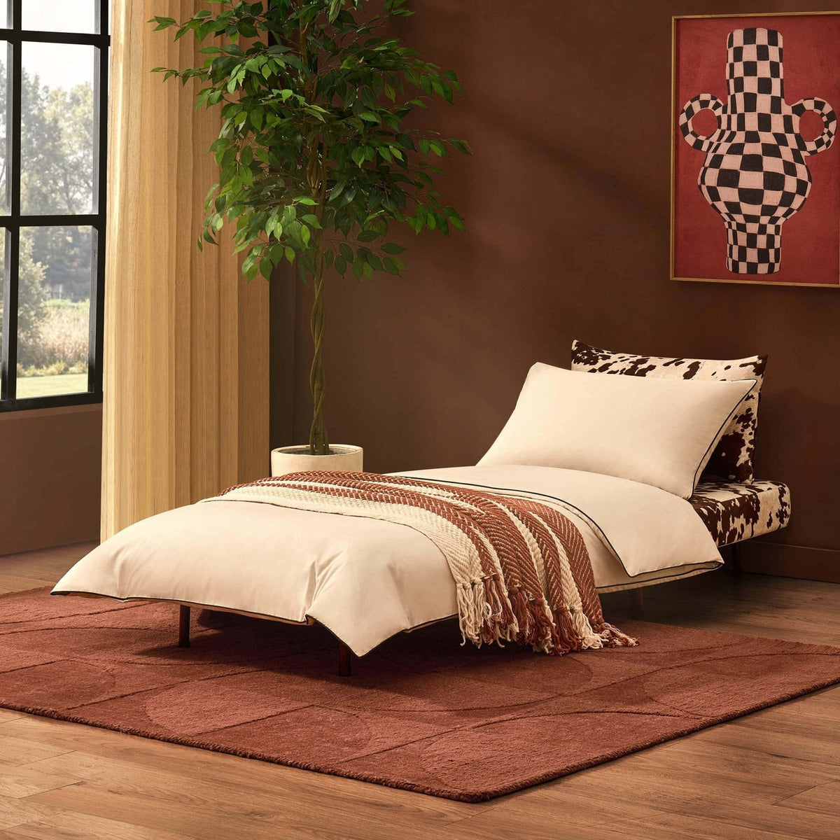 Black & Feather Seattle Single Click Clack Sofa Bed - Brown Cow Print