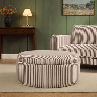 Black & Feather Stockton Round Storage Pouffe - Chocolate Stripe