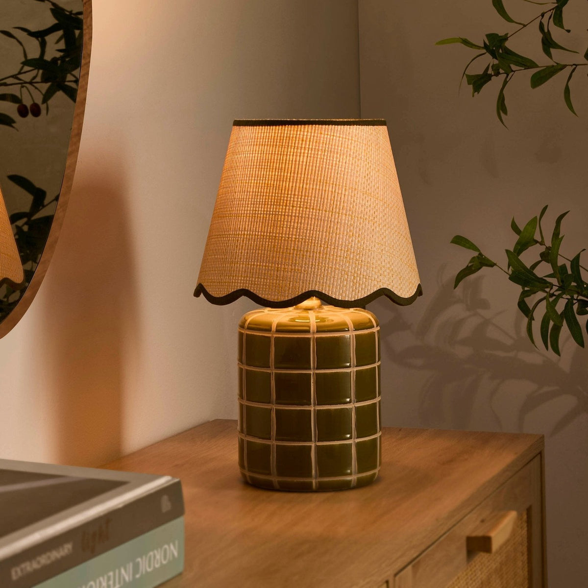 Black & Feather Vivienne Carved Ceramic Table Lamp - Green