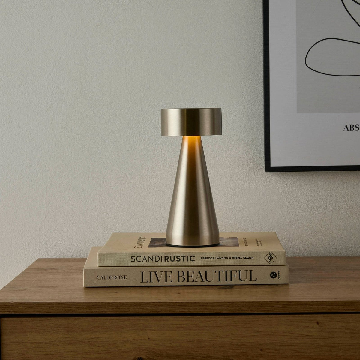 Black & Feather Zeta Mini LED Rechargeable Wireless Lamp - Satin Nickel