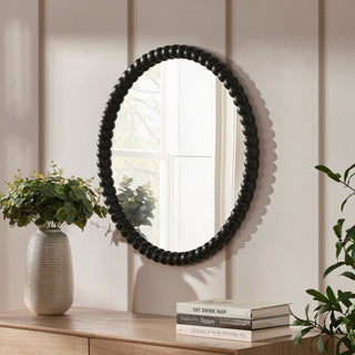 Bobbin Round Wall Feather & Black Mirror - Black