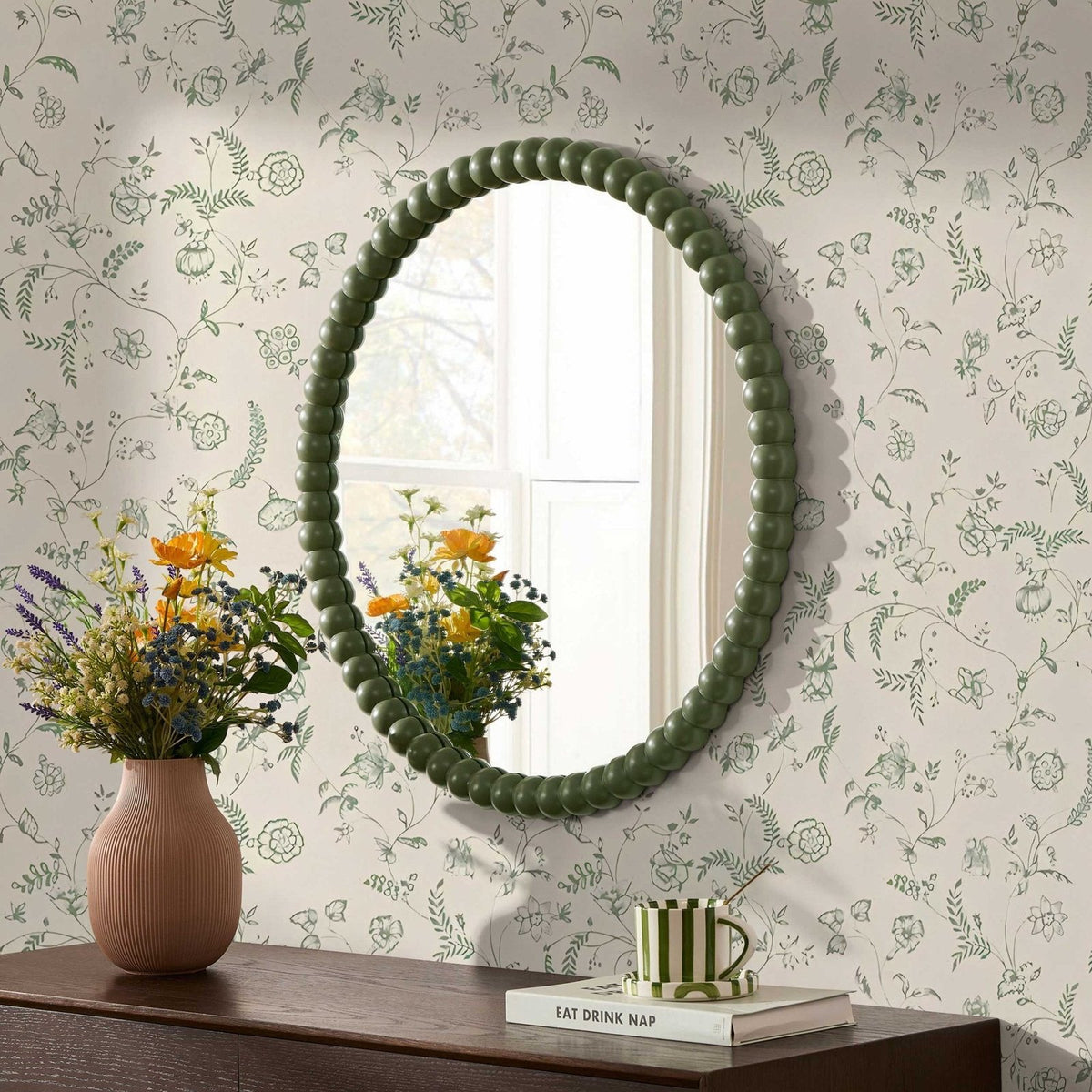Bobbin Round Wall Mirror - Vetiver – Black & Feather