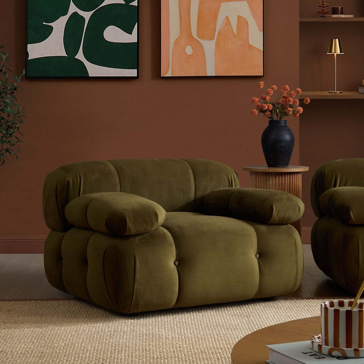 Bondi Armchair Black & Feather - Rich Green