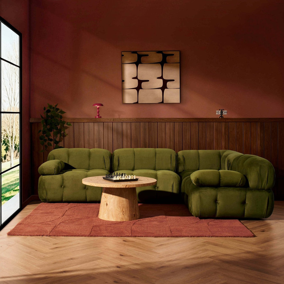 Bondi Small Right Hand L Feather & Black Shape Sofa -  Rich Green