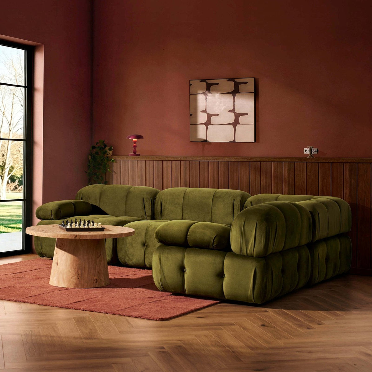 Bondi Small Right Hand L Feather & Black Shape Sofa -  Rich Green