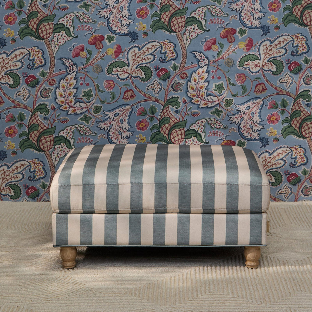 Brea Footstool - Blue Stripe with Whitewash Legs – Laura Ashley