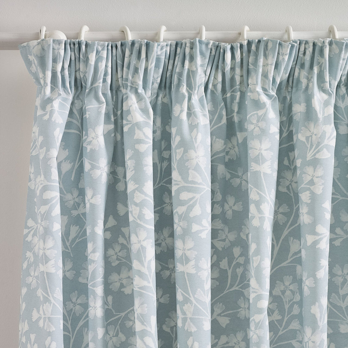 Brooke Floral Pencil Pleat Laura Ashley UK Curtains - Duck Egg Blue