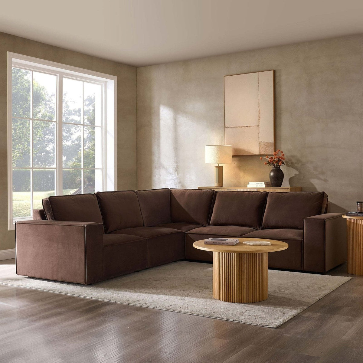 Brooklyn Large Left Hand Black & Feather Corner Sofa - Cappuccino