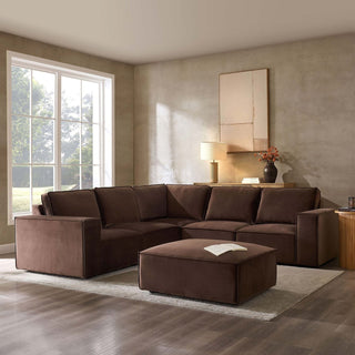 Brooklyn Large Left Hand Black & Feather Corner Sofa - Cappuccino