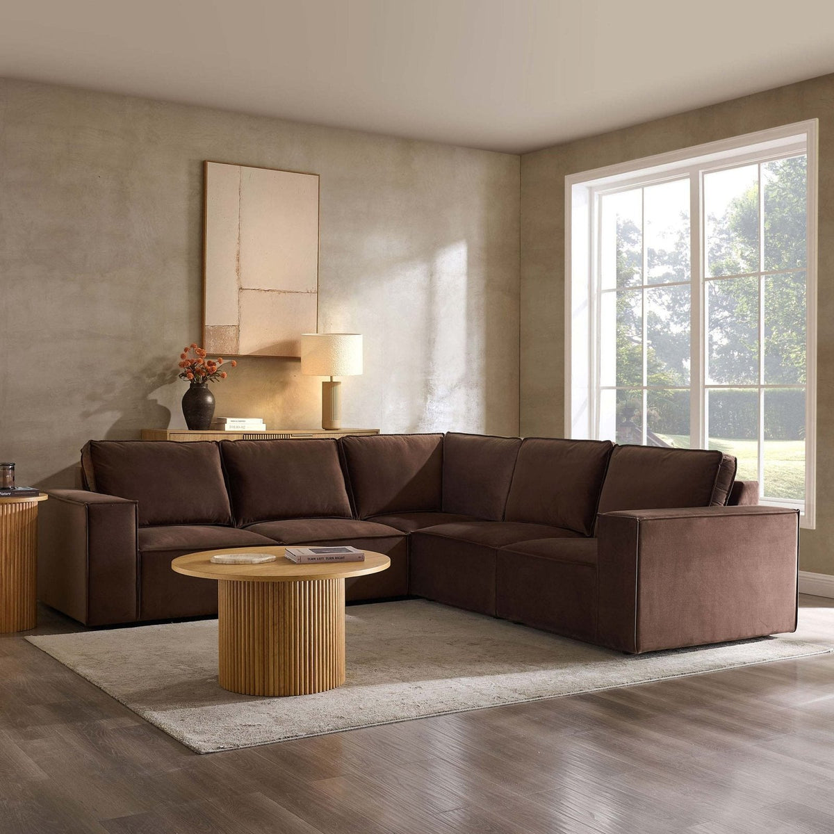Brooklyn Large Right Hand Corner Sofa - Cappuccino – Feather & Black