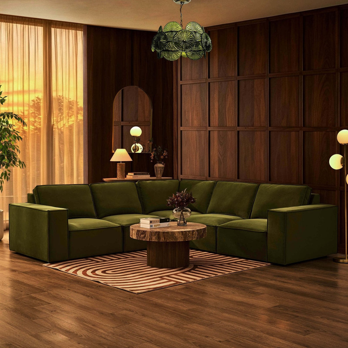 Brooklyn Left Hand Corner Sofa  - Muted Moss – Black & Feather