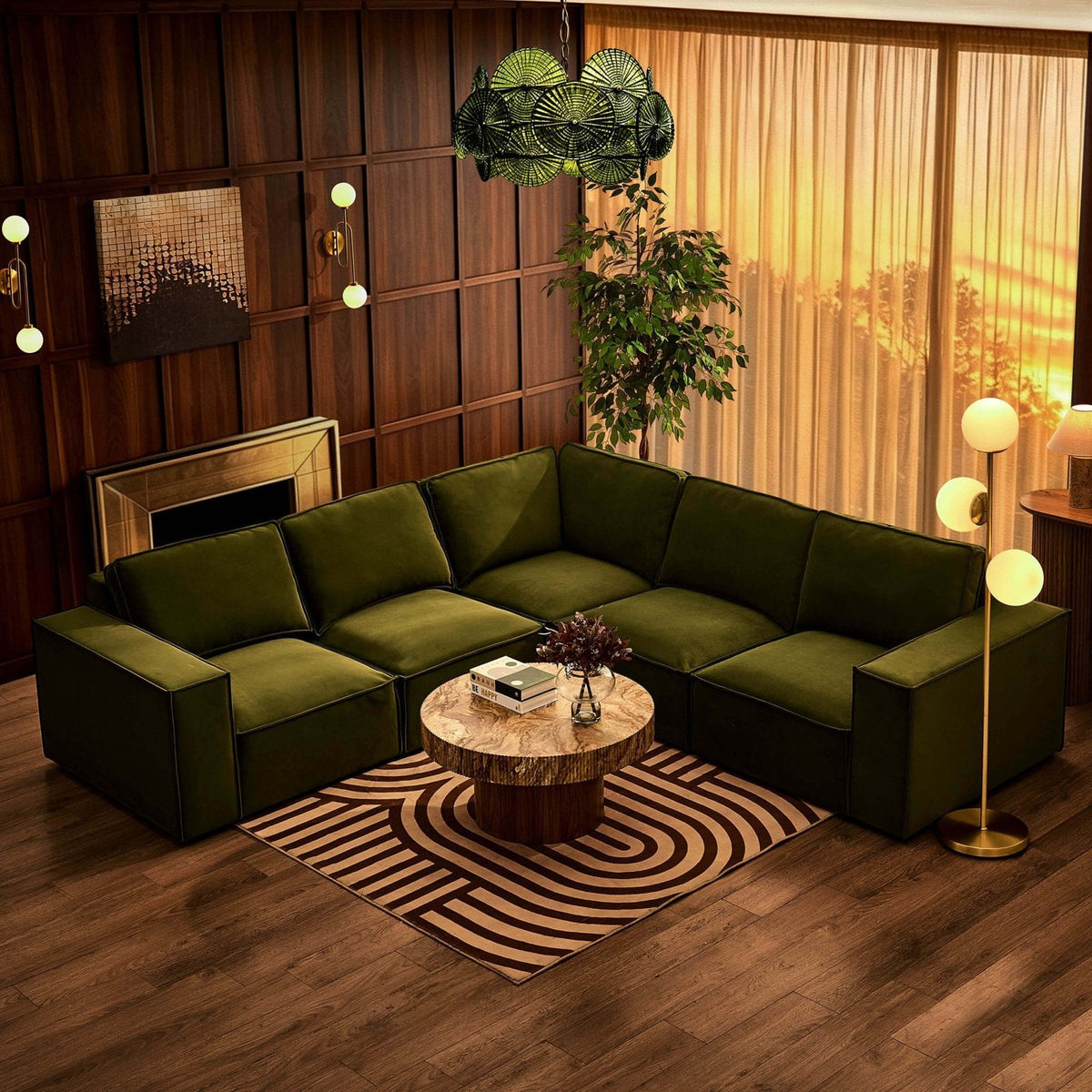 Brooklyn Left Hand Corner Sofa  - Muted Moss – Black & Feather