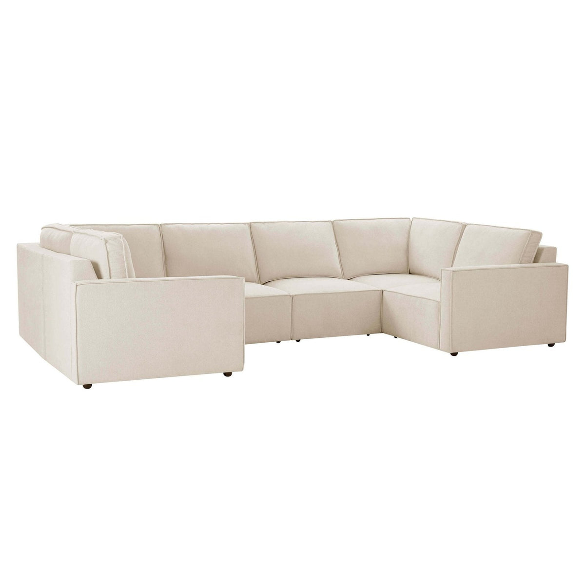 Brooklyn Slim Arm U-Shape Black & Feather Sofa - Chenille Ivory