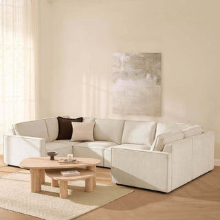 Brooklyn Slim Arm U-Shape Black & Feather Sofa - Chenille Ivory