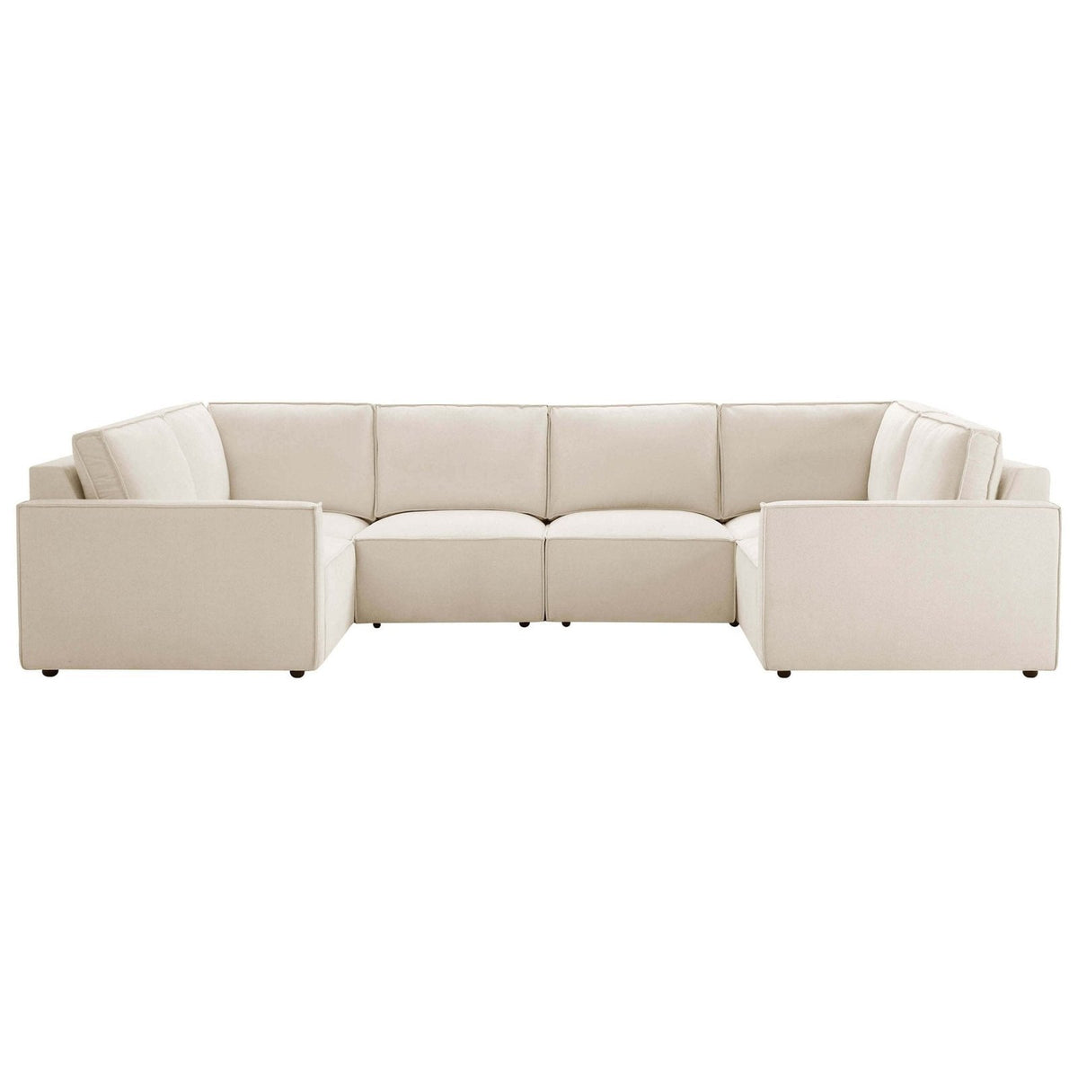 Brooklyn Slim Arm U-Shape Black & Feather Sofa - Chenille Ivory