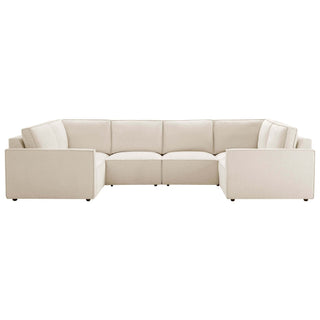 Brooklyn Slim Arm U-Shape Black & Feather Sofa - Chenille Ivory
