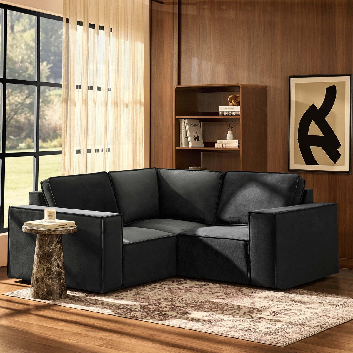 Brooklyn Small Corner Black & Feather Sofa - Ink