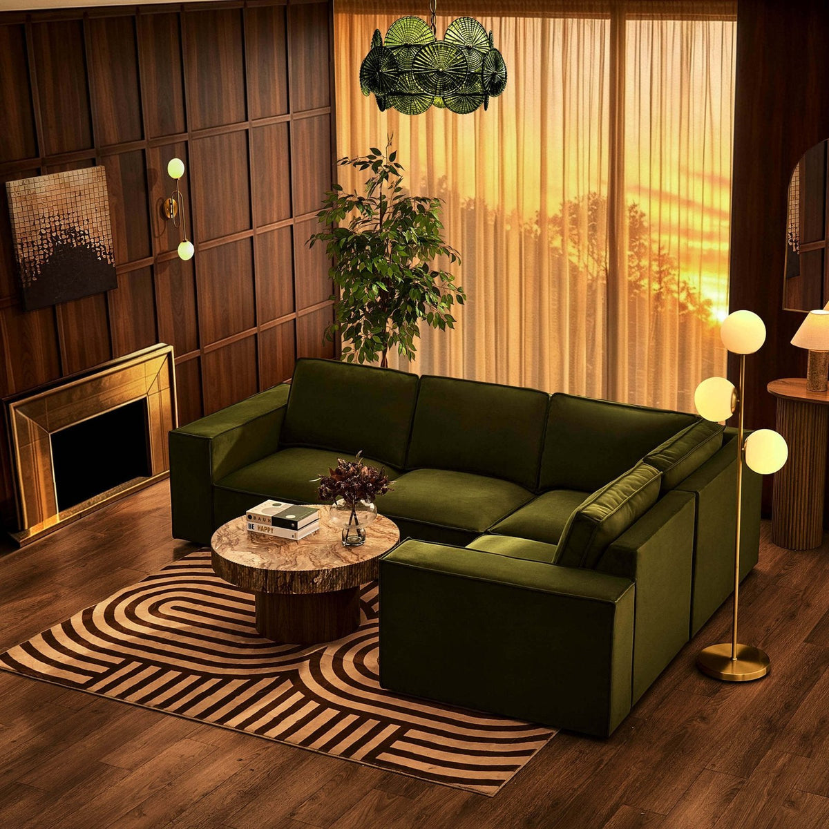 Brooklyn Small Right Hand L-Shape - Muted Moss – Feather & Black