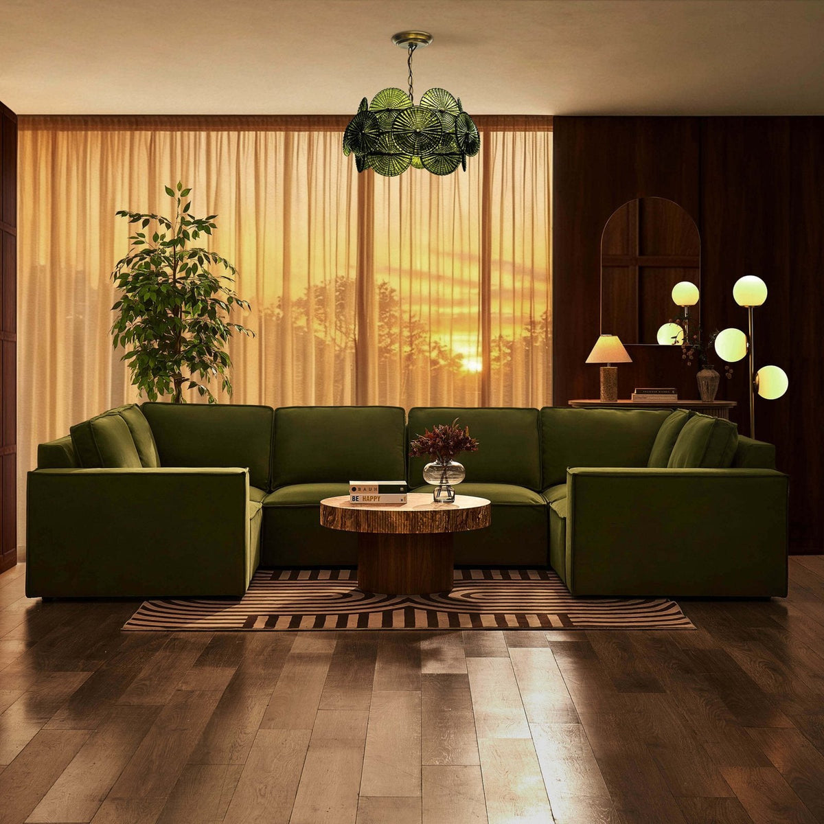 Brooklyn U-Shape Sofa Feather & Black - Muted Moss
