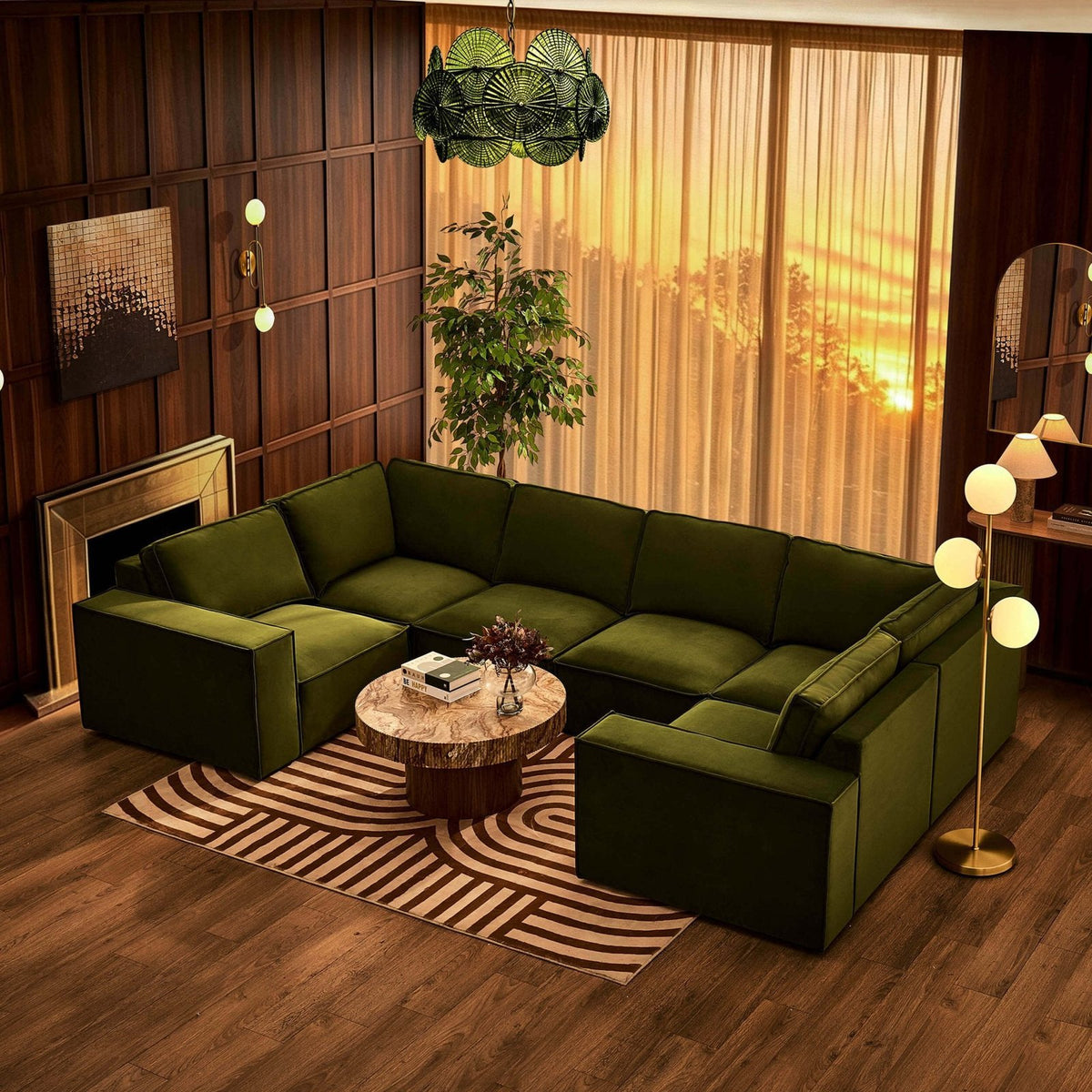 Brooklyn U-Shape Sofa Feather & Black - Muted Moss