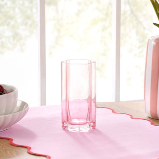 Brynn Scalloped Edge Glass Highballs Black & Feather - Set of 4 - Pink